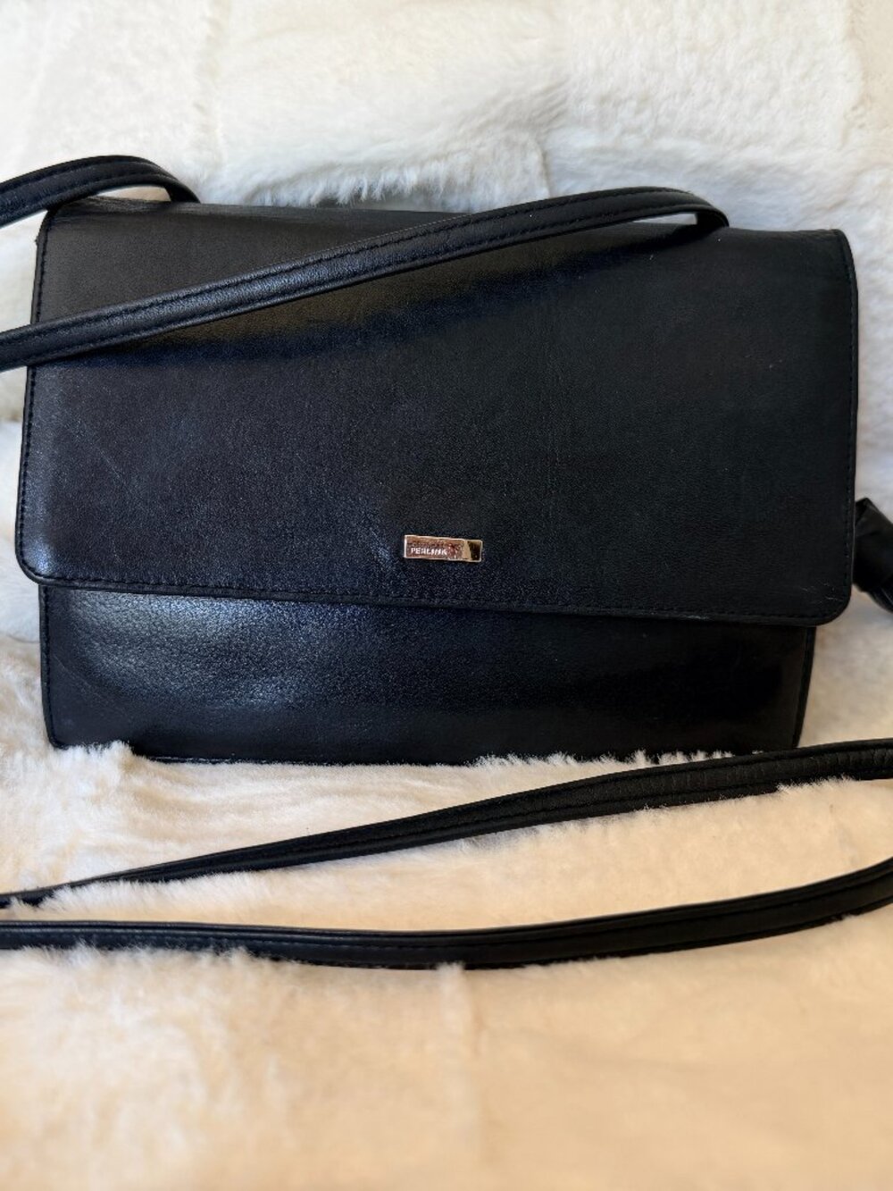 Perlina Black Leather Convertible Crossbody Clutch / Wallet Purse